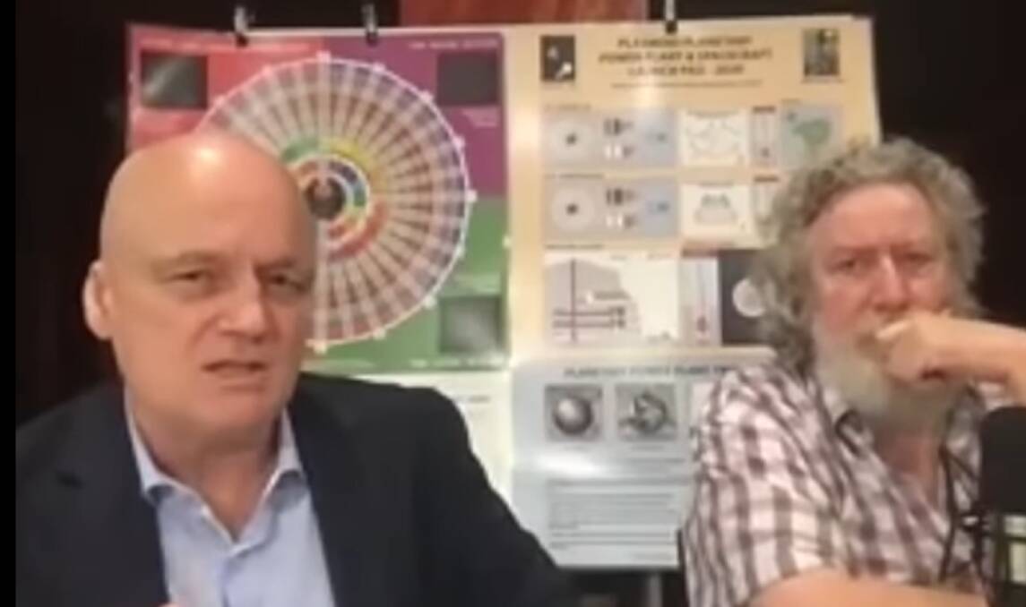 Malcolm Bendall and Randall Carlson on YouTube discussing 'A New Technology for Energy Generation Inspired by Indic Cosmic Symbology and Mathematics' Picture: India Foundation 
