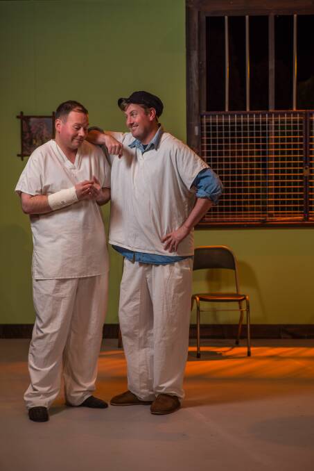 Danny Gibson as Billy Bibbit and Gerard Lane as R.P McMurphy in a Launceston production of One Flew Over the Cuckoo's Nest. Picture: Scott Gelston
