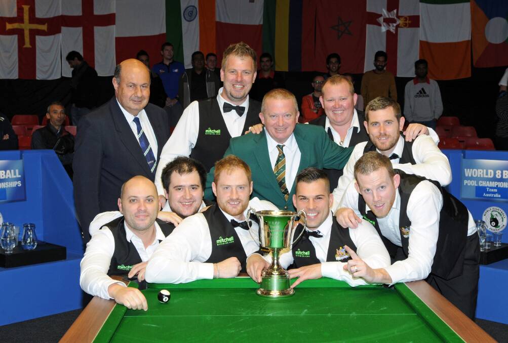 CHAMPIONS: Australia's top pool players celebrate victory at the world eight-ball pool championships. Picture: Martin Peach Photography