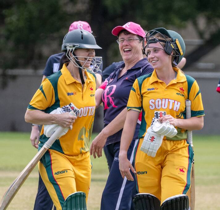 South Launceston coach Belinda Wegman shares a laugh with captain Ava Curtis who made a century against Riverside on Saturday. Pictures by Paul Scambler 