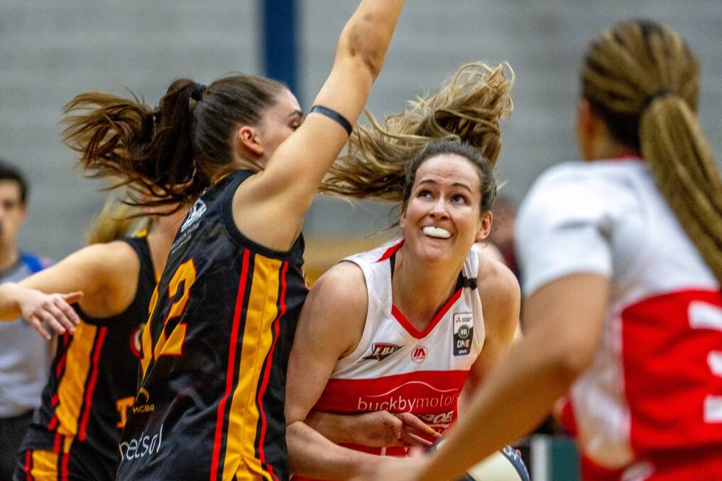 Launceston Tornadoes' Keely Froling in action against Melbourne Tigers at Elphin Sports Centre earlier this year. Picture by Phillip Biggs 