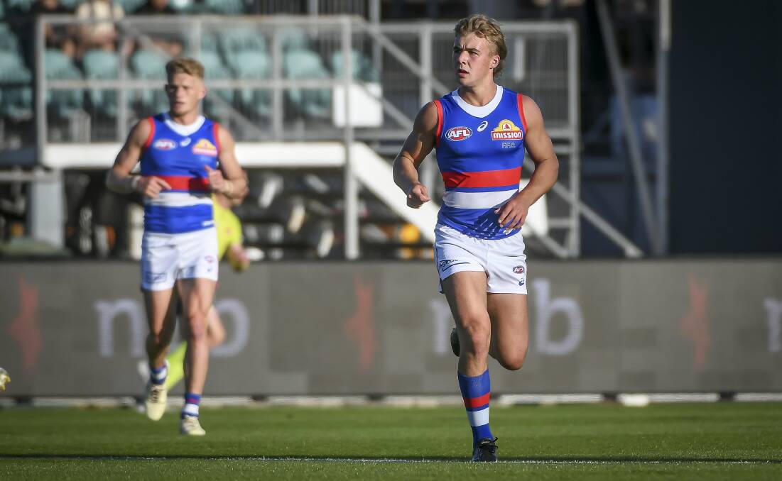 North Launceston product Ryley Sanders playing for Western Bulldogs at UTAS Stadium. Pictures by Craig George 