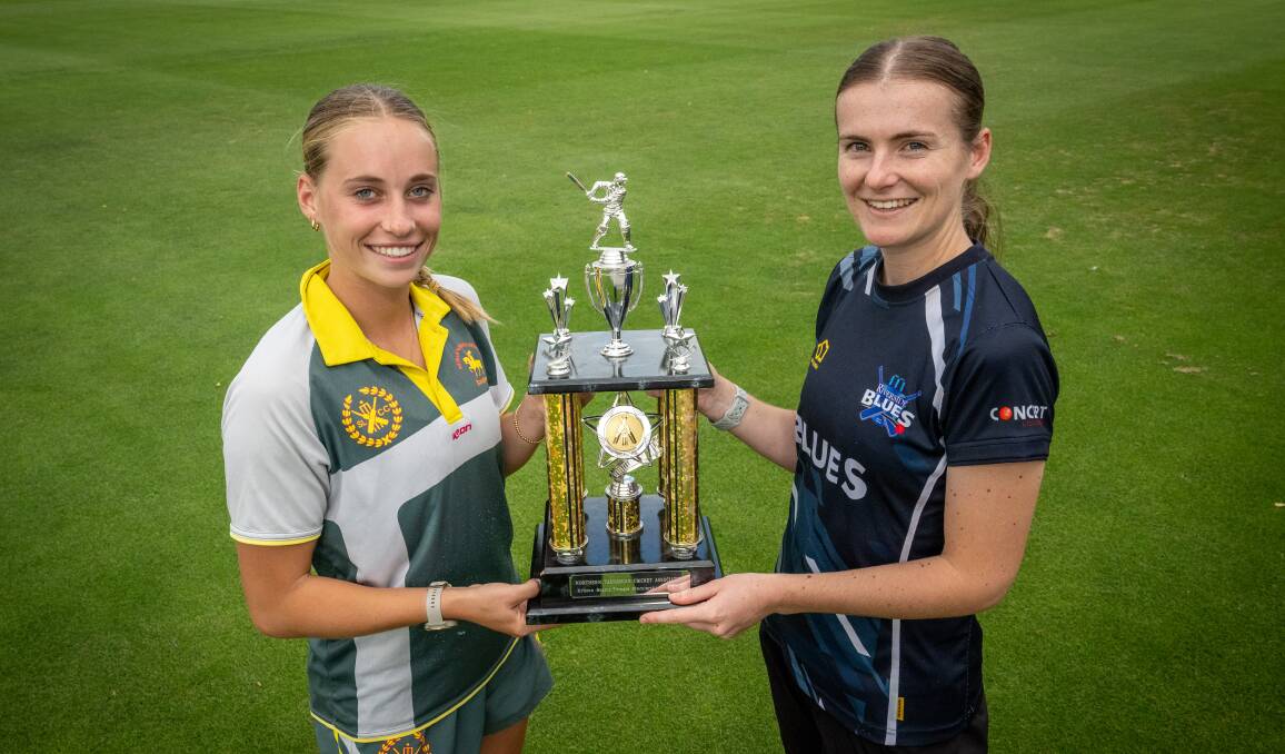 South Launceston captain Ava Curtis with Riverside skipper Elyse Page ahead of the grand final. 