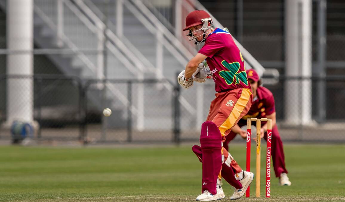 Westbury batsman Nathan Parkin on his way to 83 against Mowbray on Saturday at Invermay Park. Pictures by Phillip Biggs