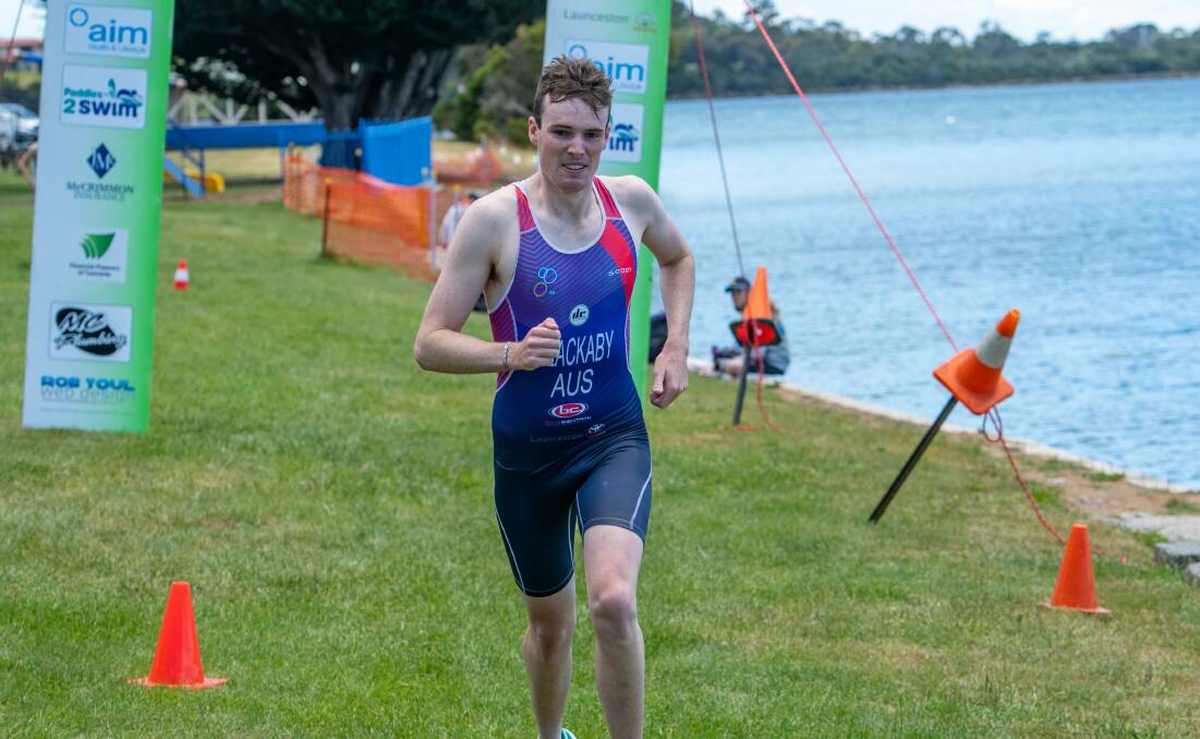Will Blackaby competes at the Beauty Point Triathlon in 2021. Picture by Paul Scambler 