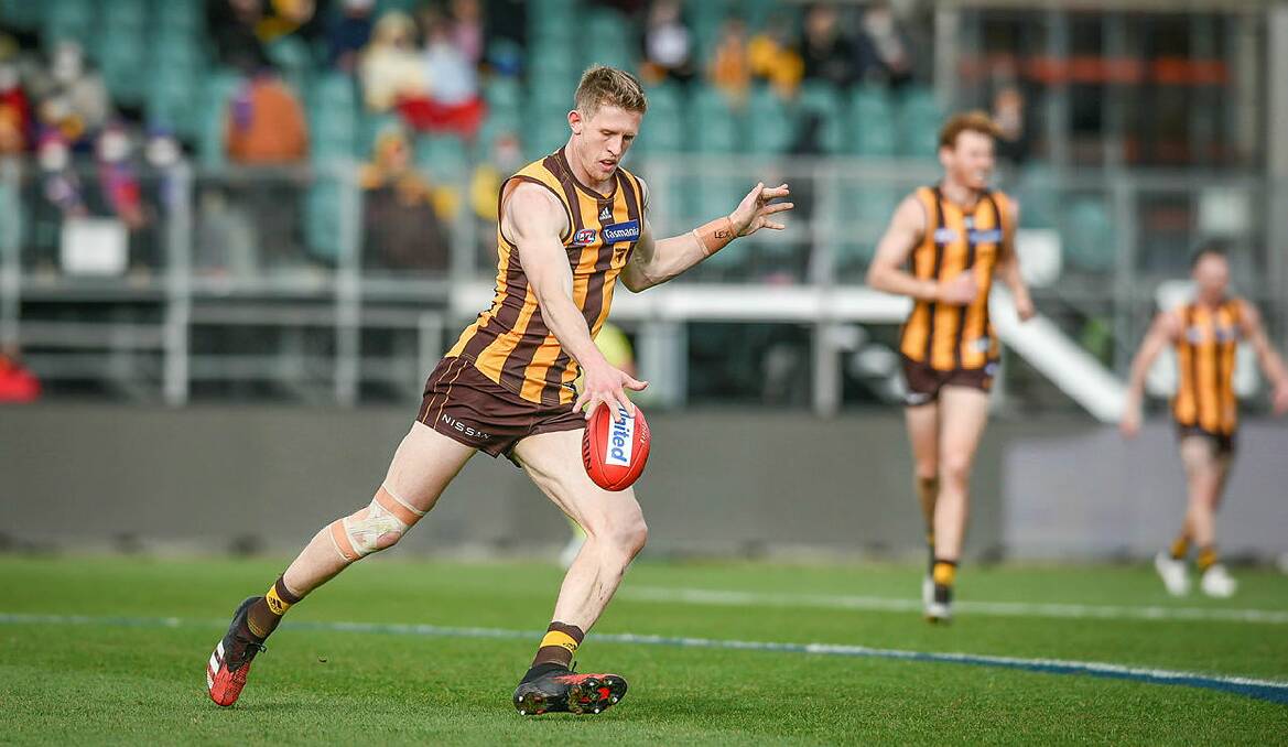 Hawthorn defender Sam Frost pictured at UTAS Stadium in 2021. Picture by Craig George 