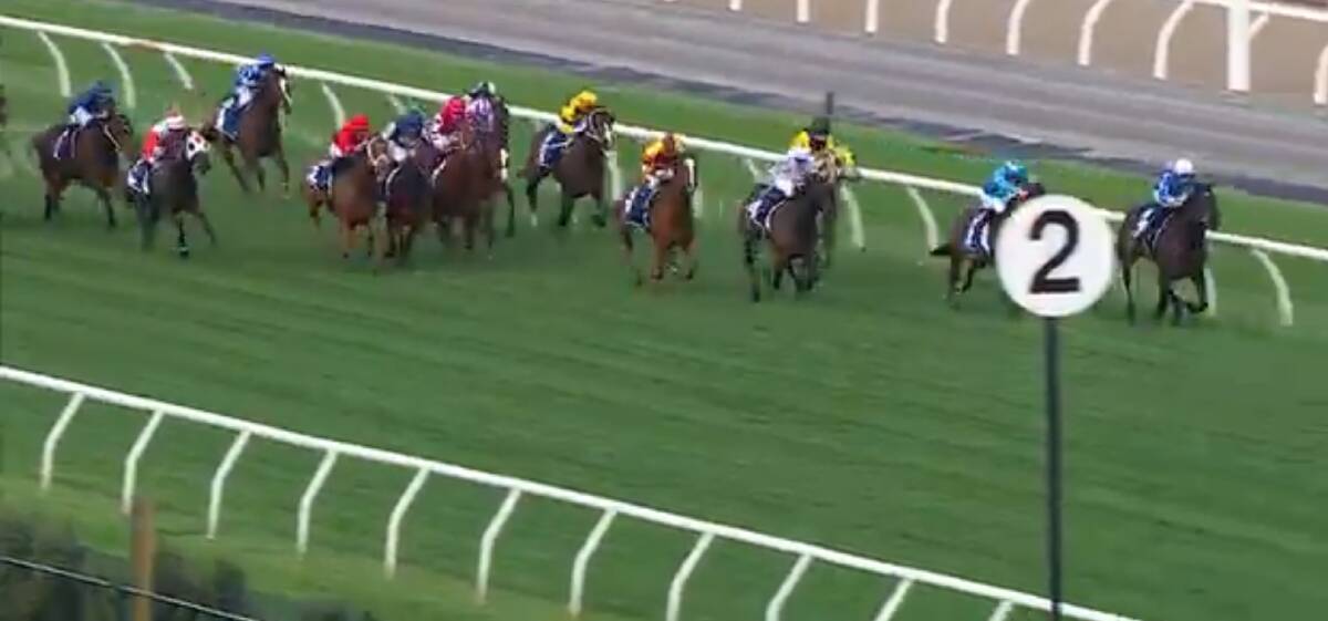 The race vision shows how far Mystic Journey (far left) was off the lead approaching the 200m.