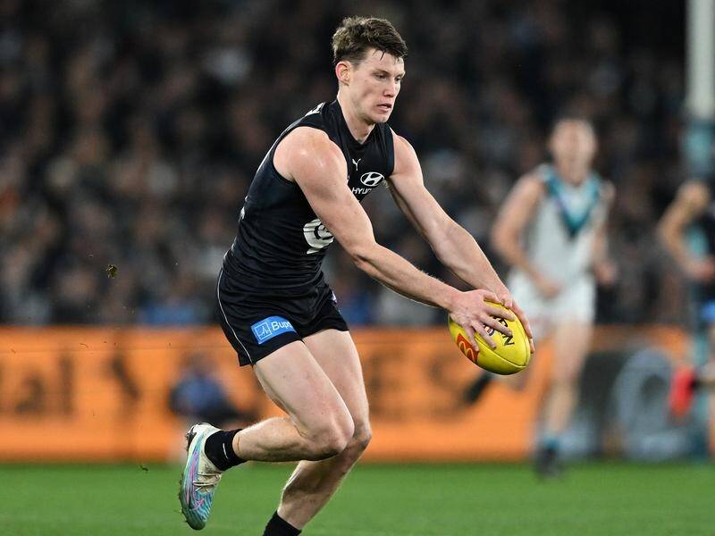 Carlton midfielder Sam Walsh could miss the start to the Blues' AFL season due to back soreness. (James Ross/AAP PHOTOS)