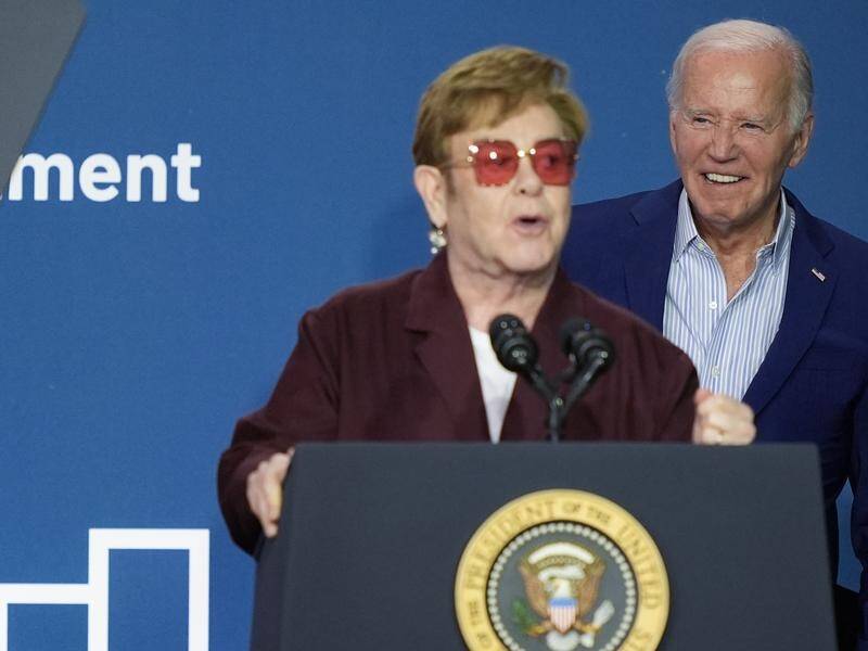 Elton John raised the need to protect gay rights, as President Joe Biden sought LGBQTI support. (AP PHOTO)