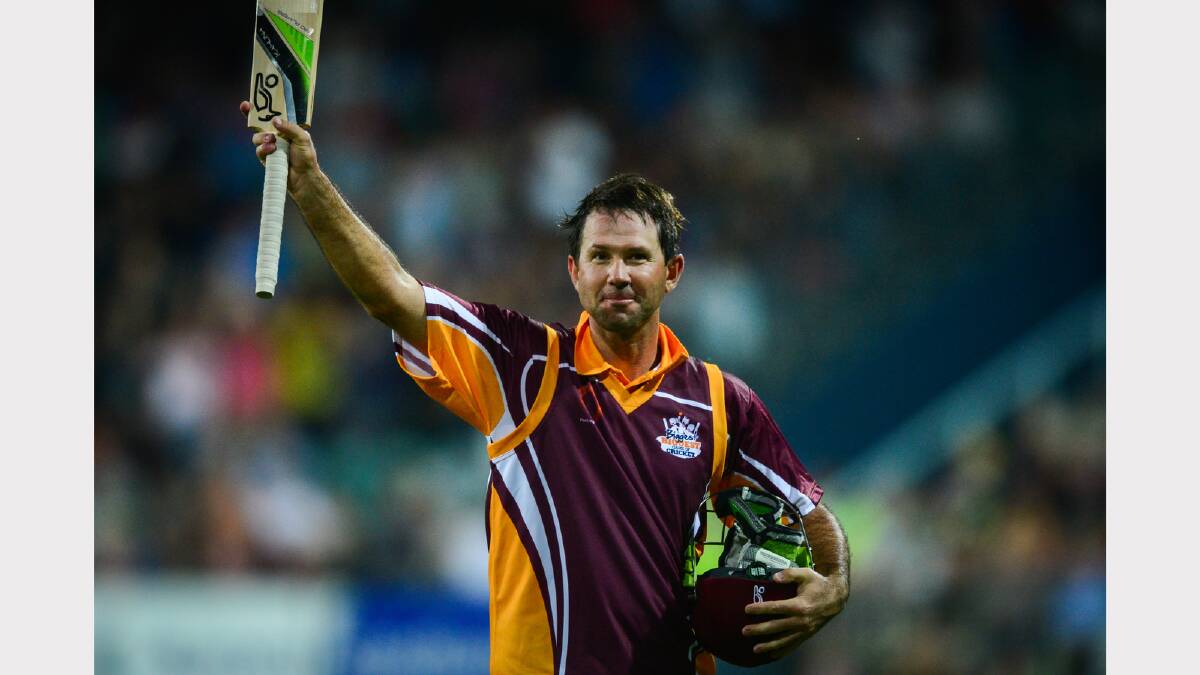 Ricky Ponting acknowledges the crowd at his Testimonial Match at Aurora Stadium.