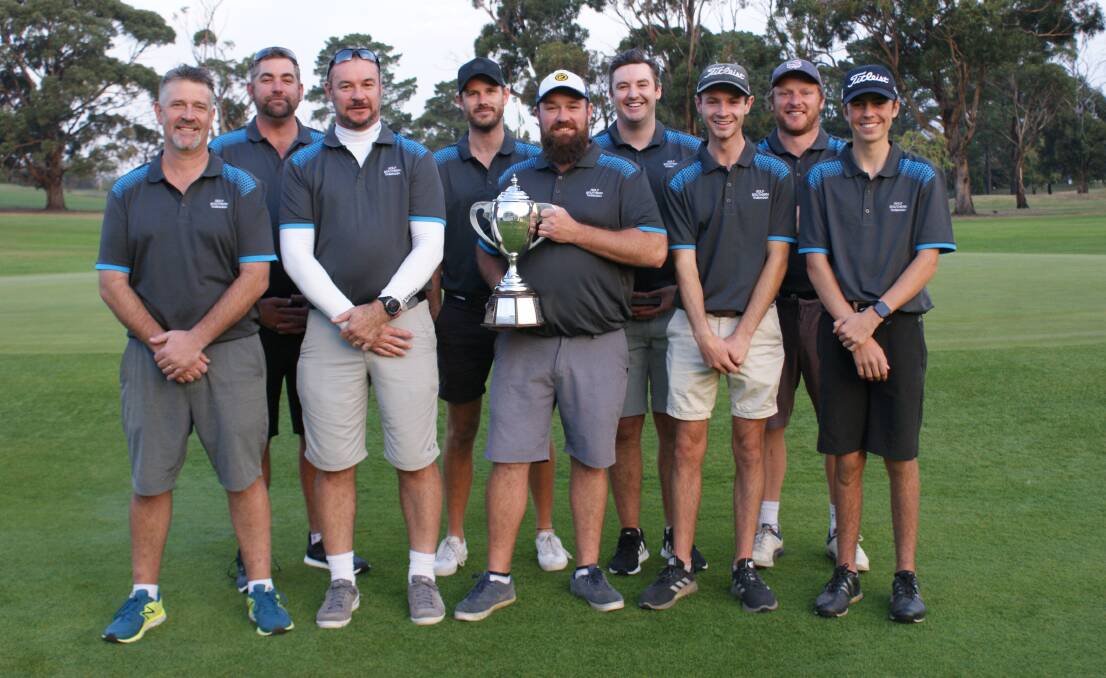 Cup tied: The victorious Golf Southern Tasmania team with the 2021 Thyne Trophy.