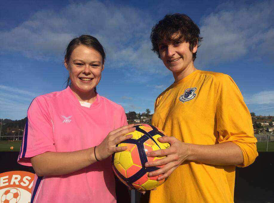 Opposing captains Nichola James, of Riverside, and Launceston United counterpart Katie Hill in 2019. Picture: Rob Shaw