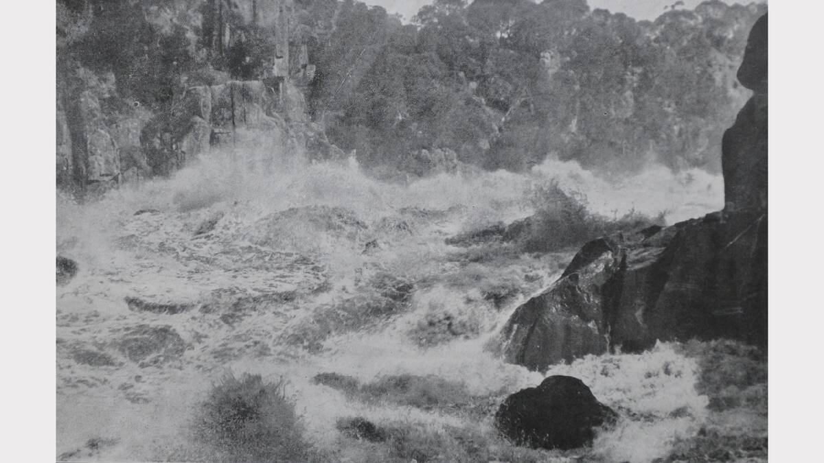 1929 Floods: A striking picture of the Cataract Gorge in flood when the waters were at their height. The Weekly Courier, April 17, 1929.