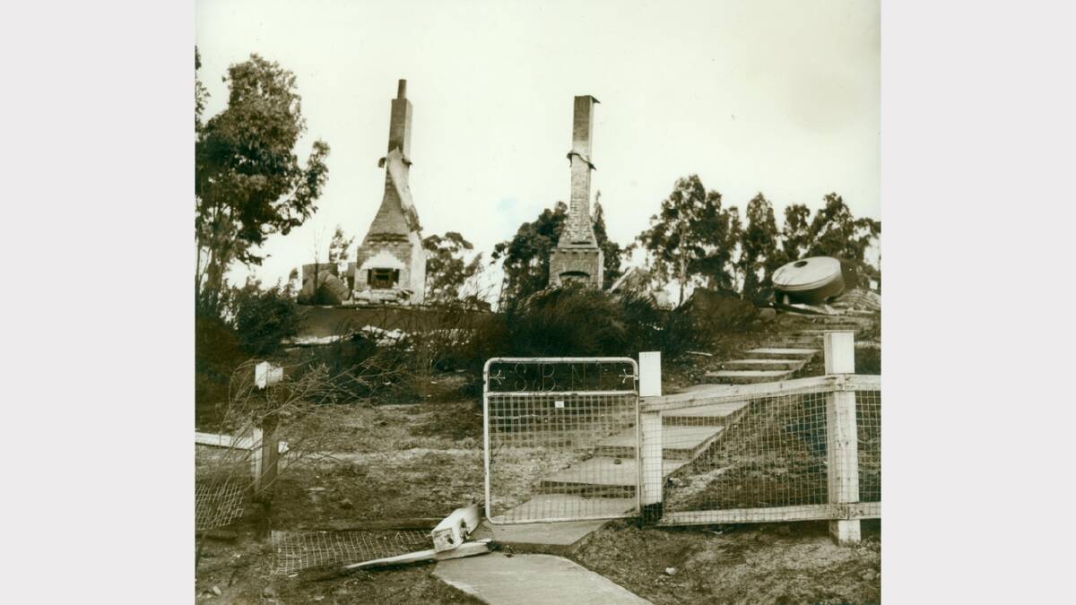 1967 Bushfires: The remains of a house after the fires swept through.