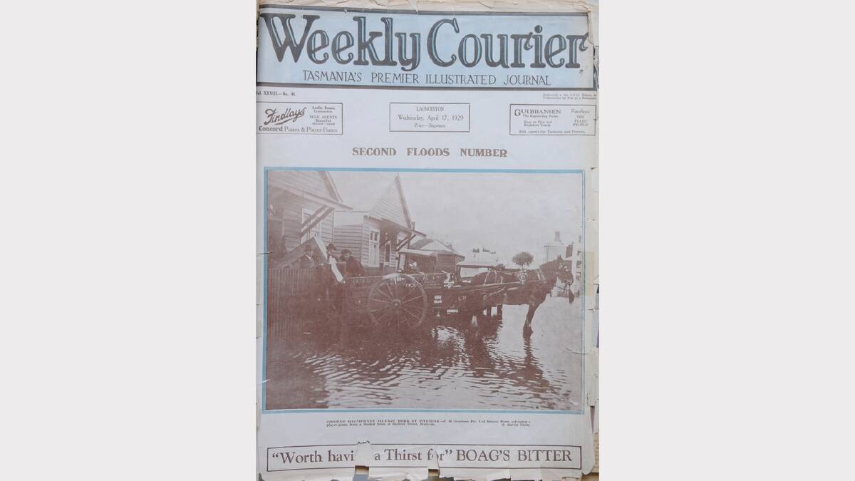 1929 Floods: The front page of the Weekly Courier on Wednesday, April 17, 1929 documenting the floods. 