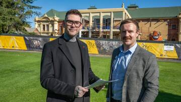 City of Launceston mayor Matthew Garwood and contract liaison officer David Rodman give an update on Albert Hall. Picture by Paul Scambler